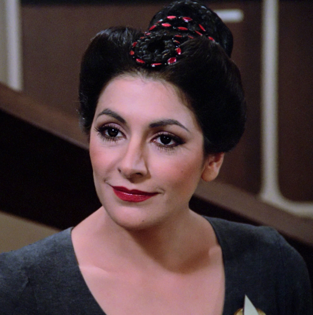 Counsellor Troi aboard the Enterprise in 2364